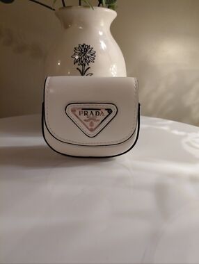 Prada White Mini Leather Keychain Pouch